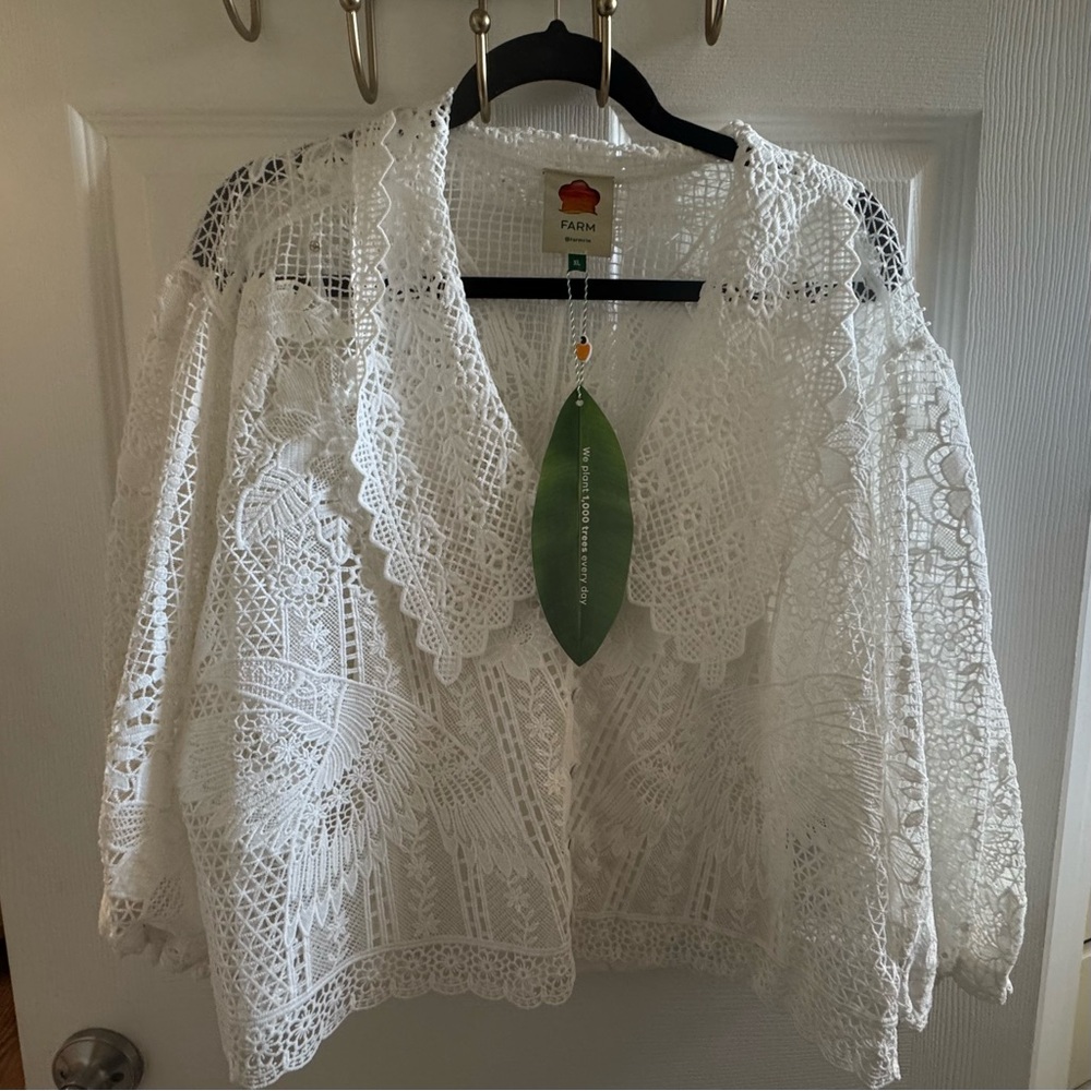 FARM Rio White Lace Top